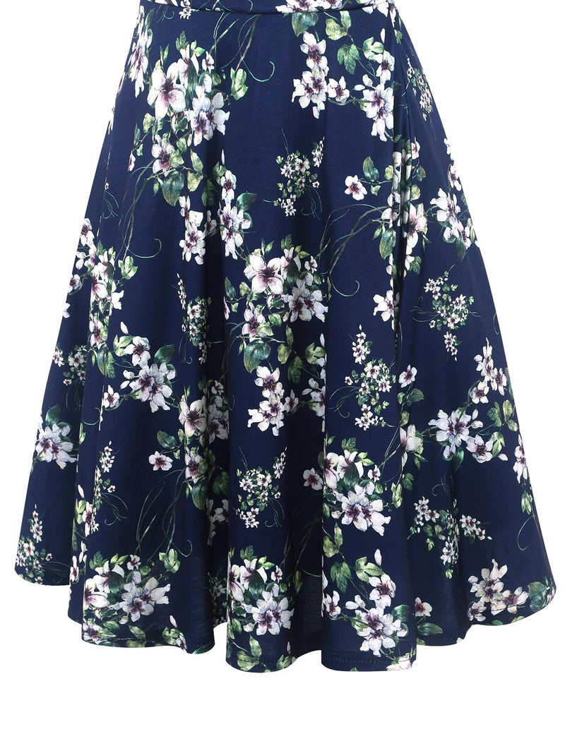 oxiuly Women's Criss-Cross V-Neck Cap Half Sleeve Floral Casual Work Party Tea Swing Dress OX233 (2XL, Blue Green F) - Image 5